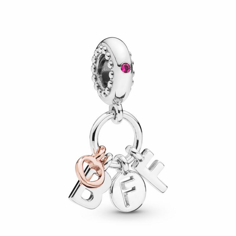 Pandora Best Friends Forever Dangle Charm Ireland - Pandora Rose/Sterling Silver/Glass/Crystal - 530